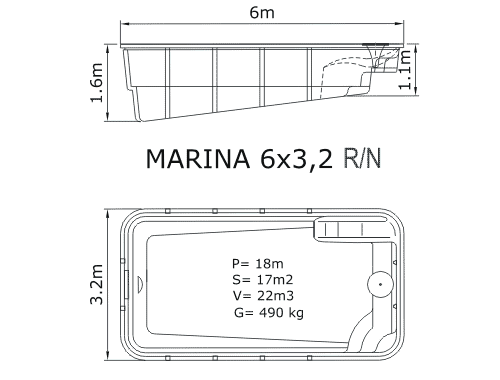 Piscina Marina 6 x 3,2 Na